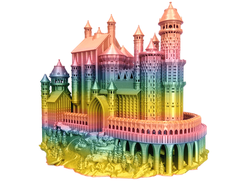 Castle 3D printed with the Rosa3D PLA Rainbow Silk filament